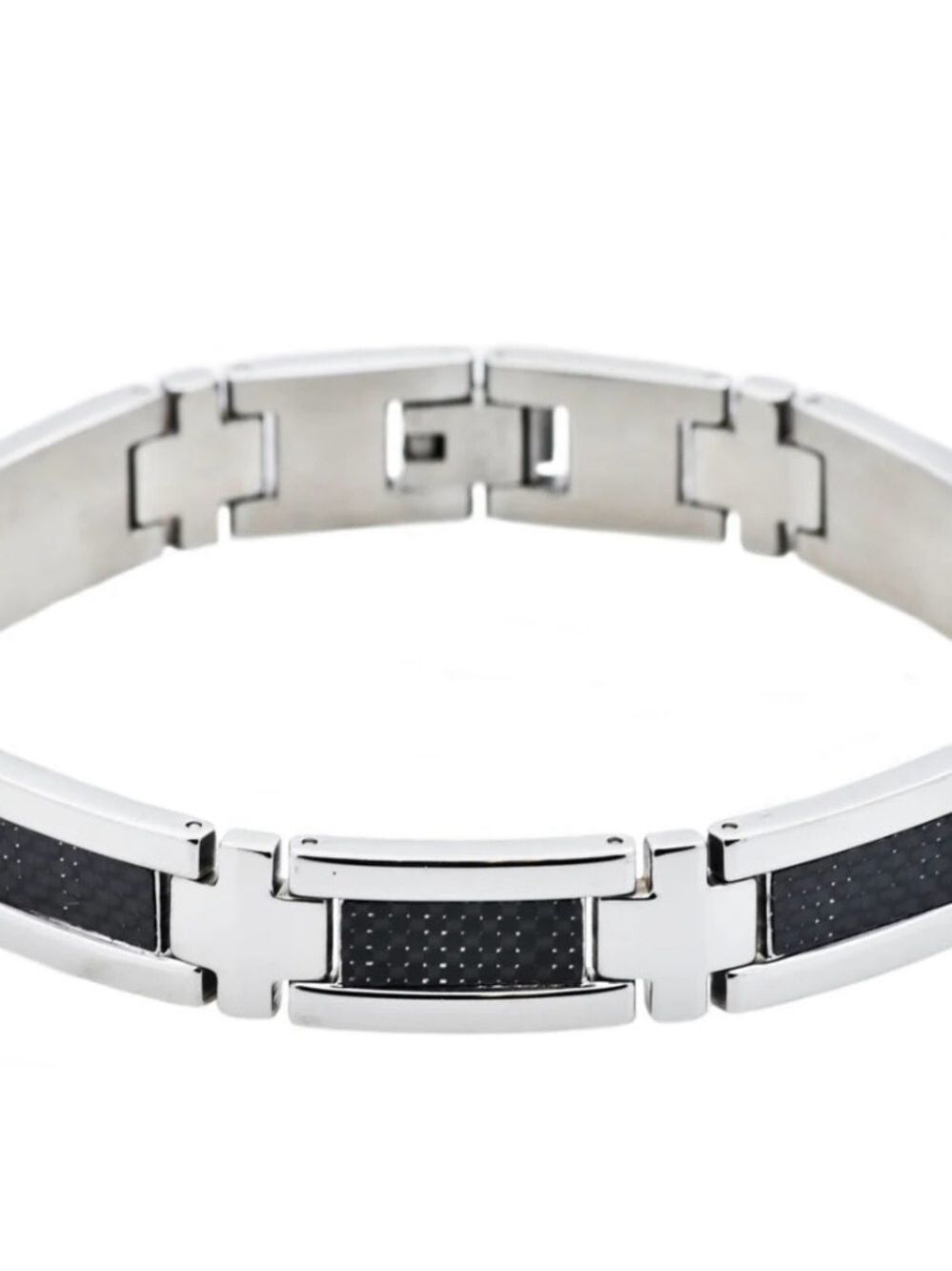 Men”s Stainless Steal Bracelet with Black Carbon Fiber